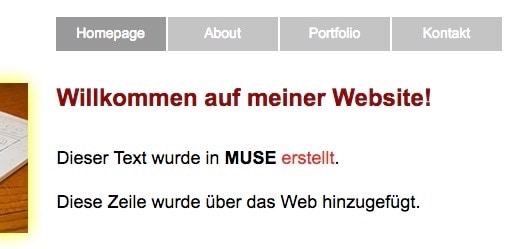 Adobe Muse - inbrowserediting - fertig bearbeitete Inhalte