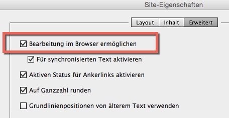 Adobe Muse - Site Eigenschaften