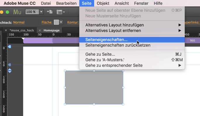 Seiteneigenschaften von Adobe Muse