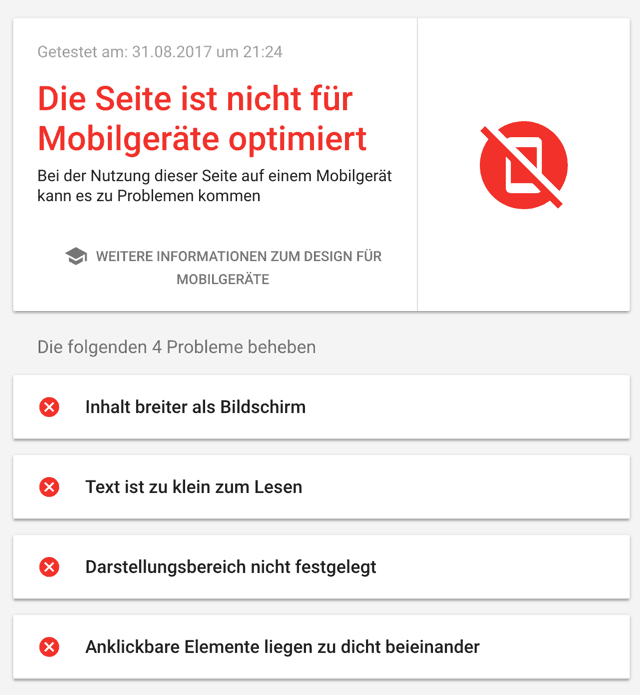 Seite für Mobilgeräte nicht optimiert