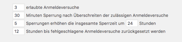Limited Login Attempt Einstellungsmöglichkeiten