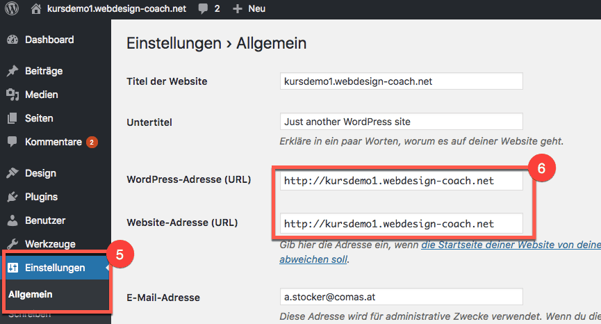 WordPress HTTPS Umstellung - WordPress URLs ändern