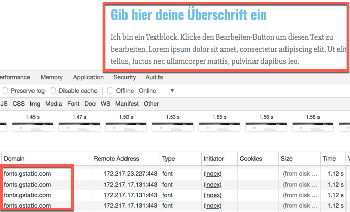 Google Webfonts - Browser Webdeveloper Tools - Daten werden von Google übertragen