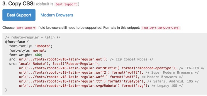 Google Webfont Helper - Step 3 - CSS kopieren