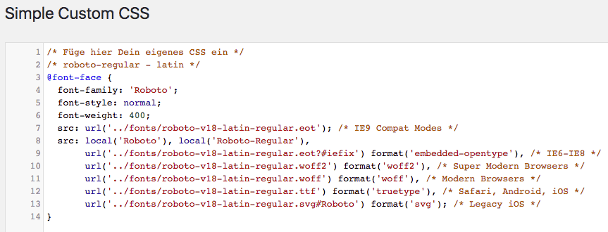 Google Webfonts in WordPress einbinden mit Plugin Simple Custom CSS