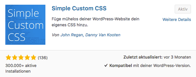 WordPress Plugin für eigene CSS Regeln - Simple Custom CSS