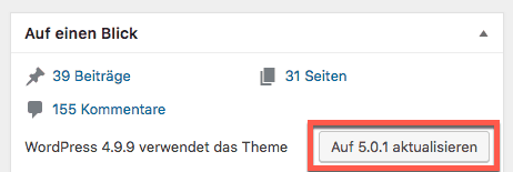 „Auf einen Blick Panel“ mit aktueller WordPress Version